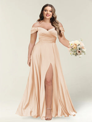 A-Line/Princess One-Shoulder Sleeveless Long Plus Size Bridesmaid Dresses with Split Side