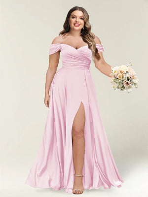 A-Line/Princess One-Shoulder Sleeveless Long Plus Size Bridesmaid Dresses with Split Side