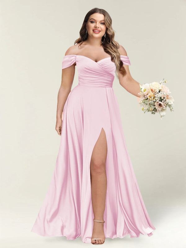 A-Line/Princess One-Shoulder Sleeveless Long Plus Size Bridesmaid Dresses with Split Side