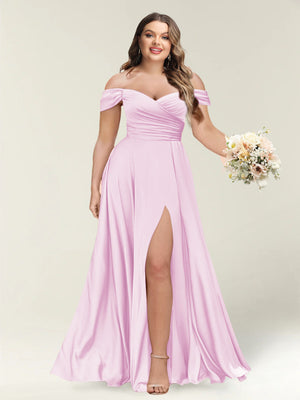 A-Line/Princess One-Shoulder Sleeveless Long Plus Size Bridesmaid Dresses with Split Side