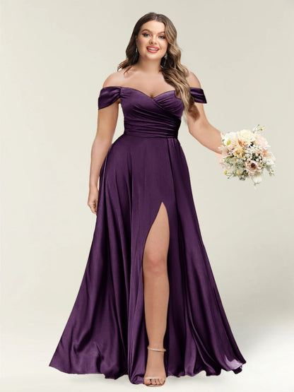 A-Line/Princess One-Shoulder Sleeveless Long Plus Size Bridesmaid Dresses with Split Side