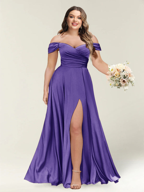 A-Line/Princess One-Shoulder Sleeveless Long Plus Size Bridesmaid Dresses with Split Side