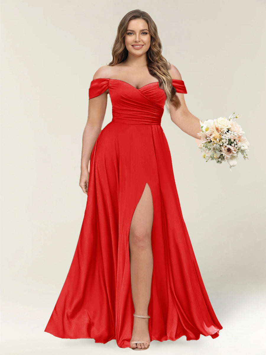 A-Line/Princess One-Shoulder Sleeveless Long Plus Size Bridesmaid Dresses with Split Side