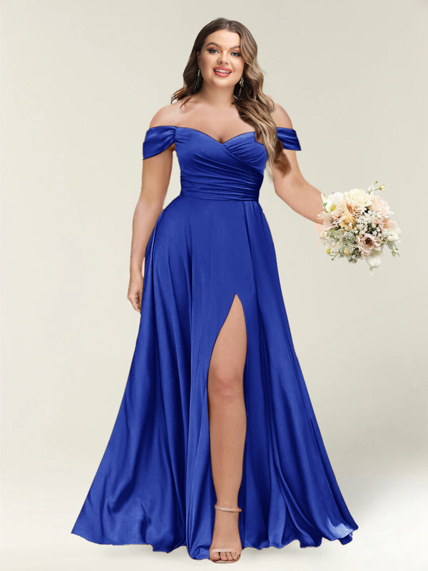 A-Line/Princess One-Shoulder Sleeveless Long Plus Size Bridesmaid Dresses with Split Side