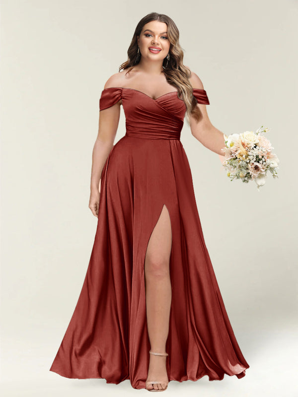 A-Line/Princess One-Shoulder Sleeveless Long Plus Size Bridesmaid Dresses with Split Side