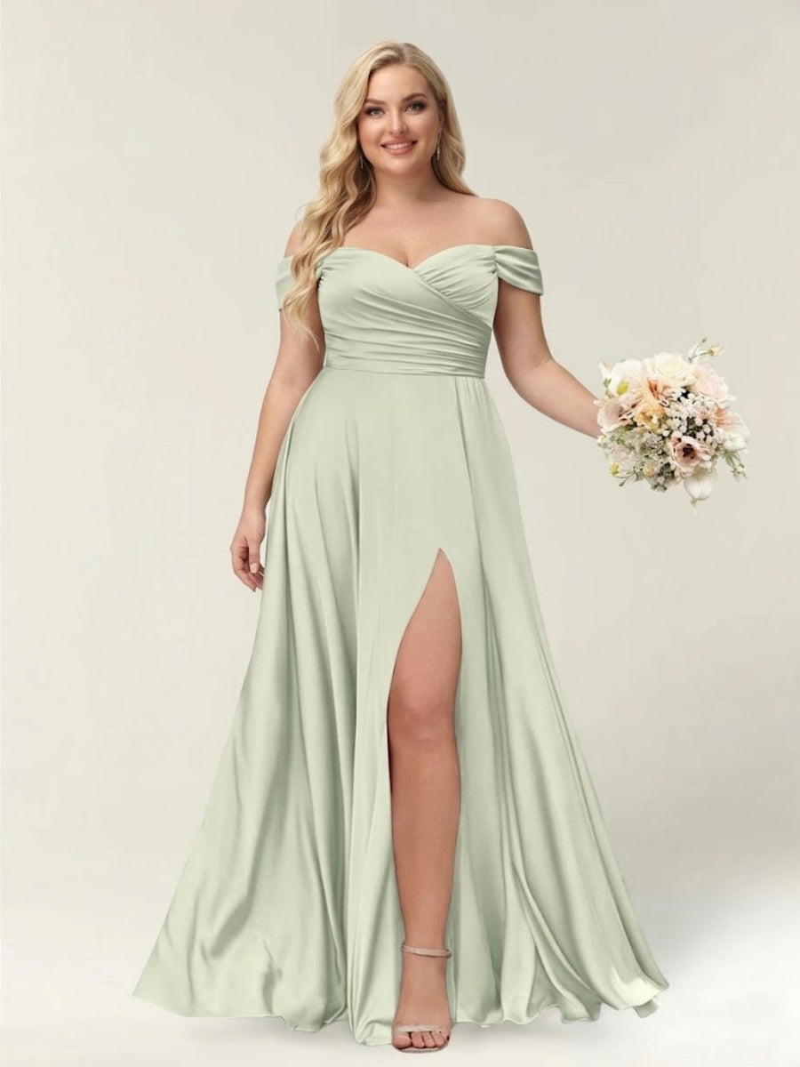 A-Line/Princess One-Shoulder Sleeveless Long Plus Size Bridesmaid Dresses with Split Side