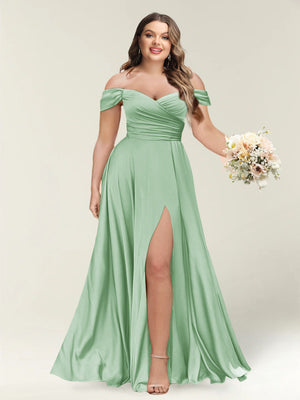 A-Line/Princess One-Shoulder Sleeveless Long Plus Size Bridesmaid Dresses with Split Side