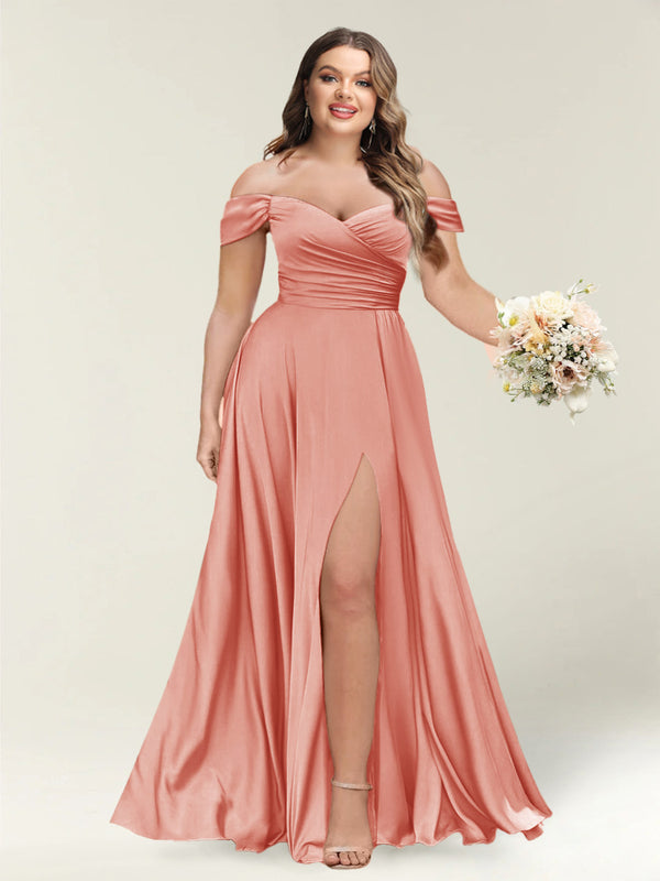 A-Line/Princess One-Shoulder Sleeveless Long Plus Size Bridesmaid Dresses with Split Side