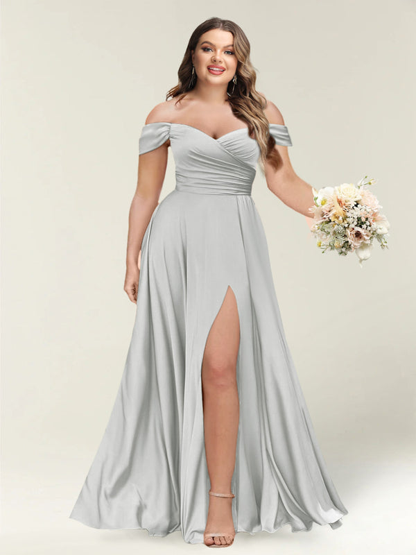 A-Line/Princess One-Shoulder Sleeveless Long Plus Size Bridesmaid Dresses with Split Side