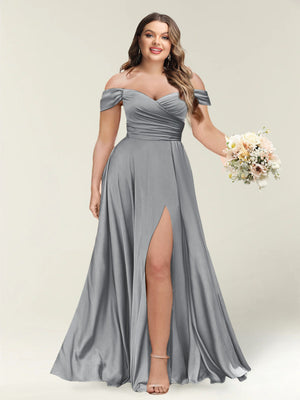 A-Line/Princess One-Shoulder Sleeveless Long Plus Size Bridesmaid Dresses with Split Side