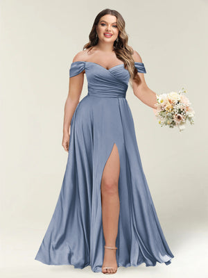 A-Line/Princess One-Shoulder Sleeveless Long Plus Size Bridesmaid Dresses with Split Side