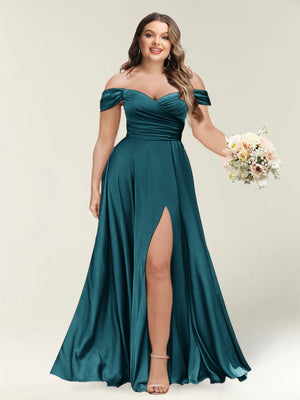 A-Line/Princess One-Shoulder Sleeveless Long Plus Size Bridesmaid Dresses with Split Side