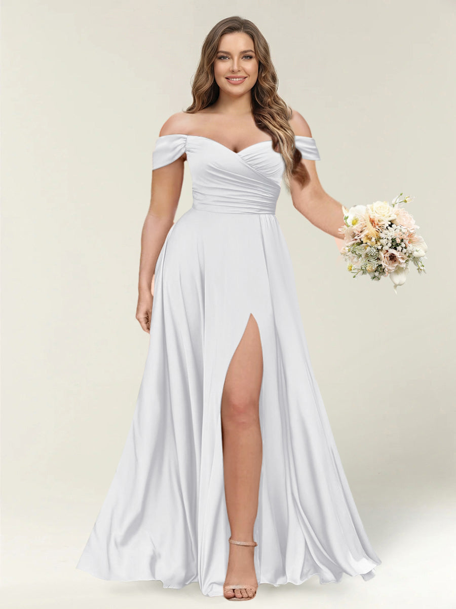 A-Line/Princess One-Shoulder Sleeveless Long Plus Size Bridesmaid Dresses with Split Side