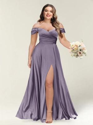 A-Line/Princess One-Shoulder Sleeveless Long Plus Size Bridesmaid Dresses with Split Side