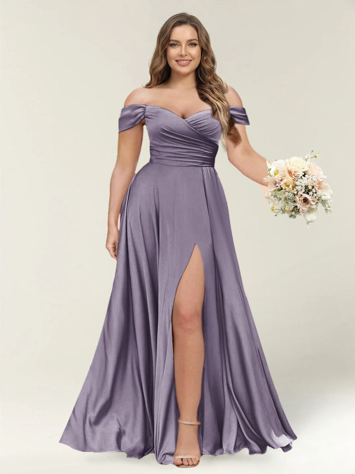 A-Line/Princess One-Shoulder Sleeveless Long Plus Size Bridesmaid Dresses with Split Side