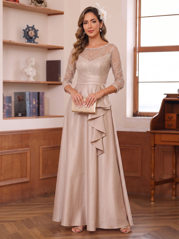A-Line/Princess Scoop 3/4 Sleeves Floor-Length Mother of the Bride Dresses with Appliques
