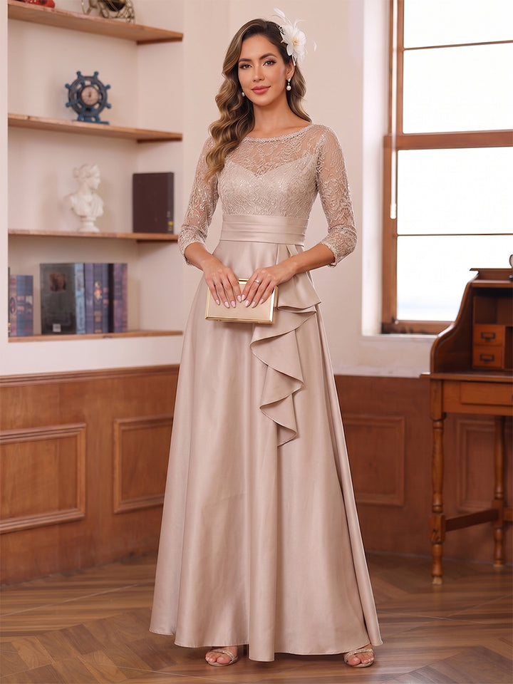 A-Line/Princess Scoop 3/4 Sleeves Floor-Length Mother of the Bride Dresses with Appliques