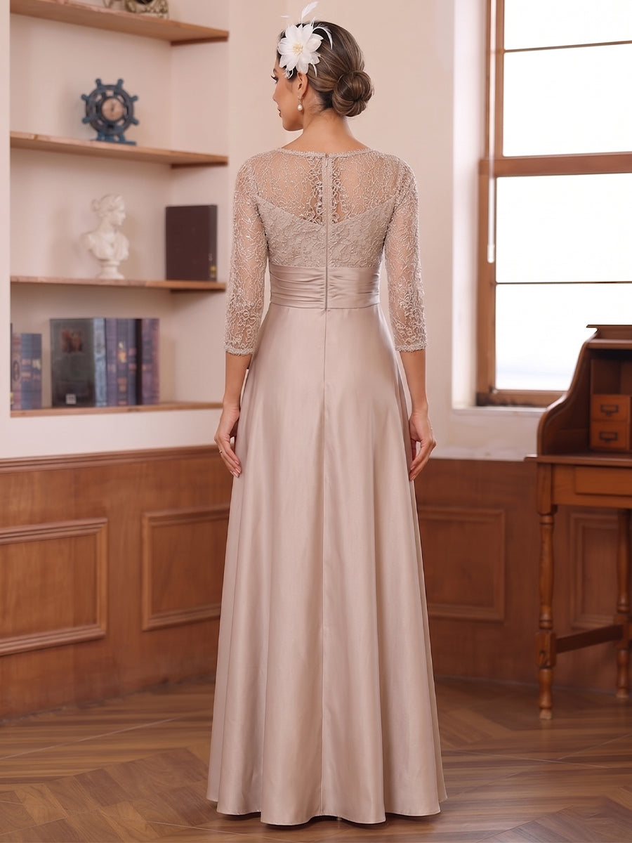 A-Line/Princess Scoop 3/4 Sleeves Floor-Length Mother of the Bride Dresses with Appliques