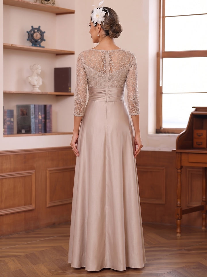 A-Line/Princess Scoop 3/4 Sleeves Floor-Length Mother of the Bride Dresses with Appliques