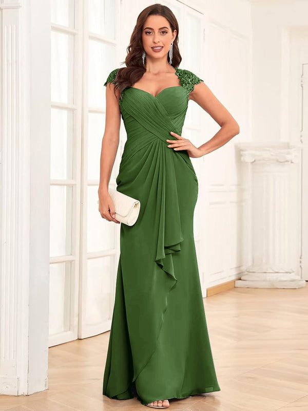 Sheath/Column Sweetheart Floor-Length Mother of the Bride Dresses With Ruffles