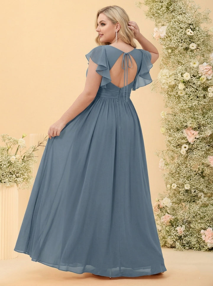 A-Line/Princess V-Neck Floor-Length Plus Size Bridesmaid Dresses With Split Side