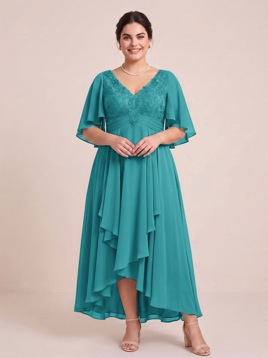 A-Line/Princess V-Neck Asymmetrical Plus Size Mother of the Bride Dresses With Ruffles
