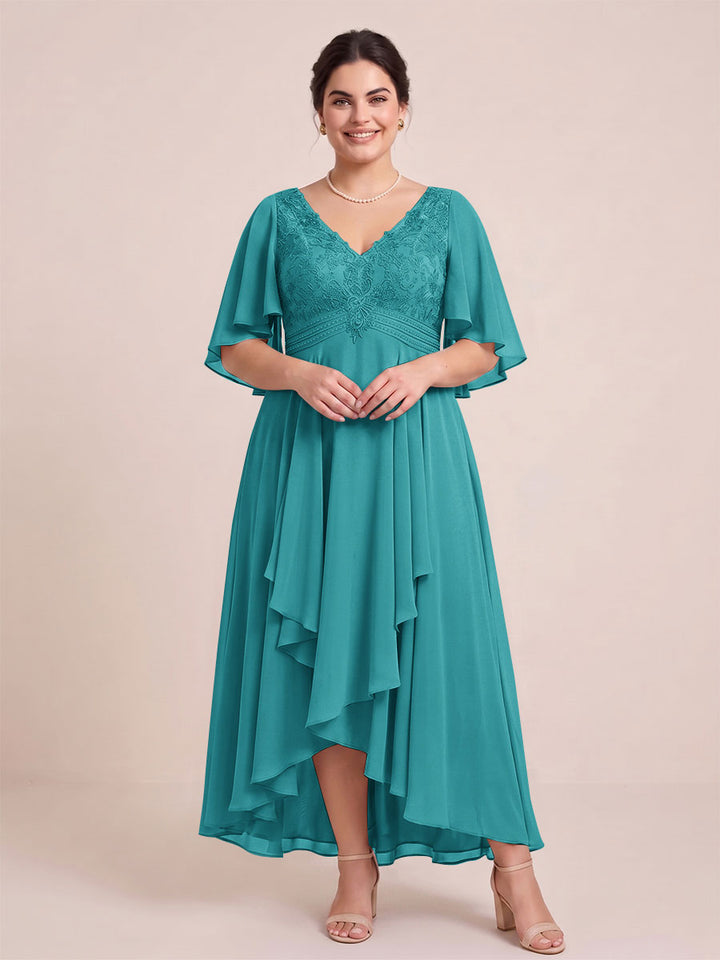 A-Line/Princess V-Neck Asymmetrical Plus Size Mother of the Bride Dresses With Ruffles