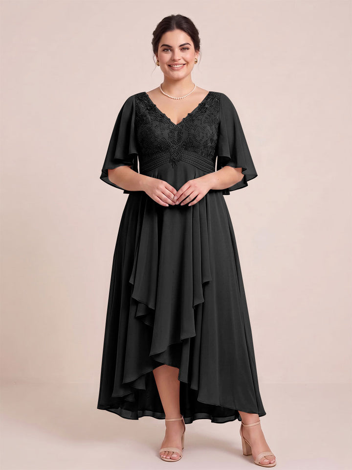A-Line/Princess V-Neck Asymmetrical Plus Size Mother of the Bride Dresses With Ruffles