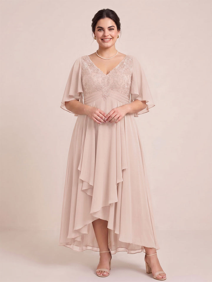 A-Line/Princess V-Neck Asymmetrical Plus Size Mother of the Bride Dresses With Ruffles