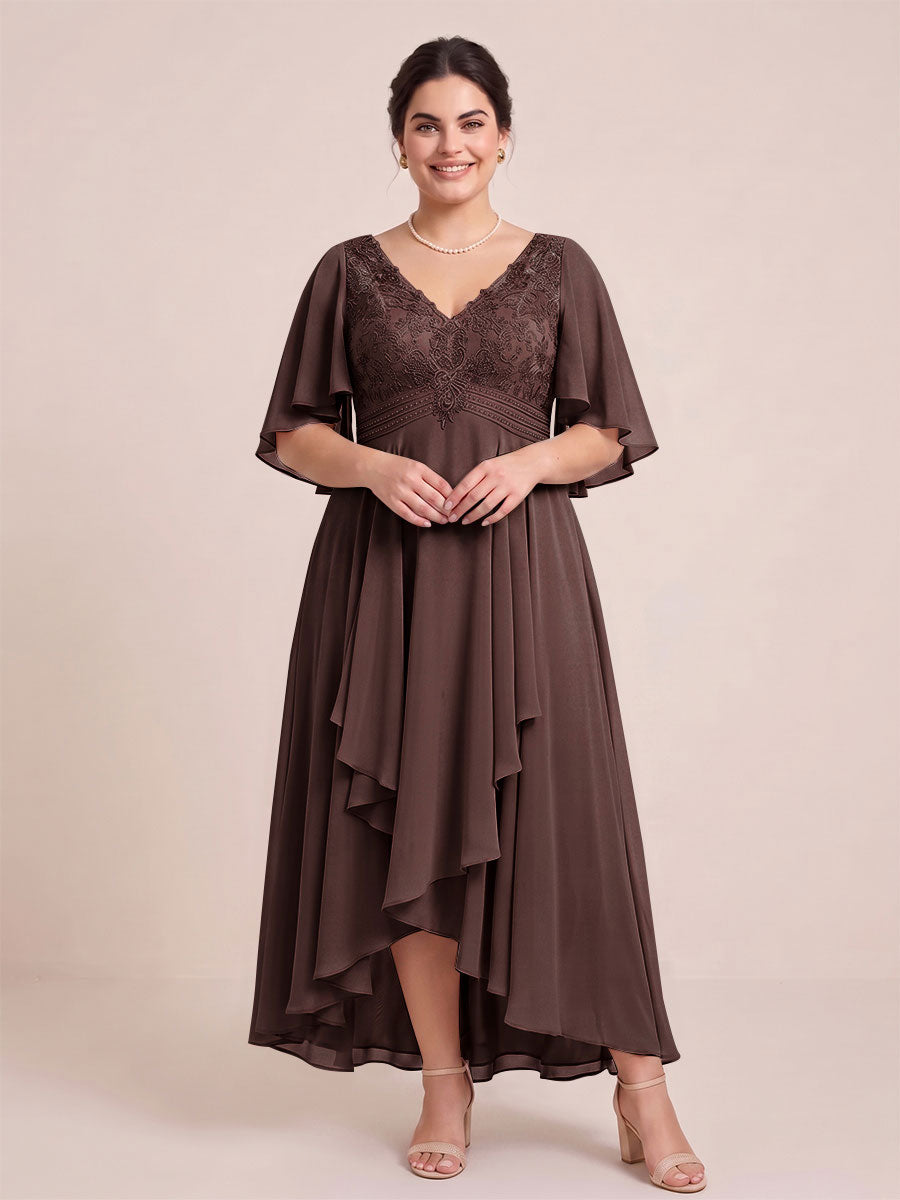 A-Line/Princess V-Neck Asymmetrical Plus Size Mother of the Bride Dresses With Ruffles