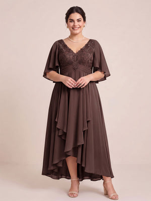 A-Line/Princess V-Neck Asymmetrical Plus Size Mother of the Bride Dresses With Ruffles