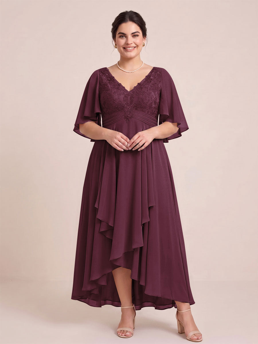 A-Line/Princess V-Neck Asymmetrical Plus Size Mother of the Bride Dresses With Ruffles