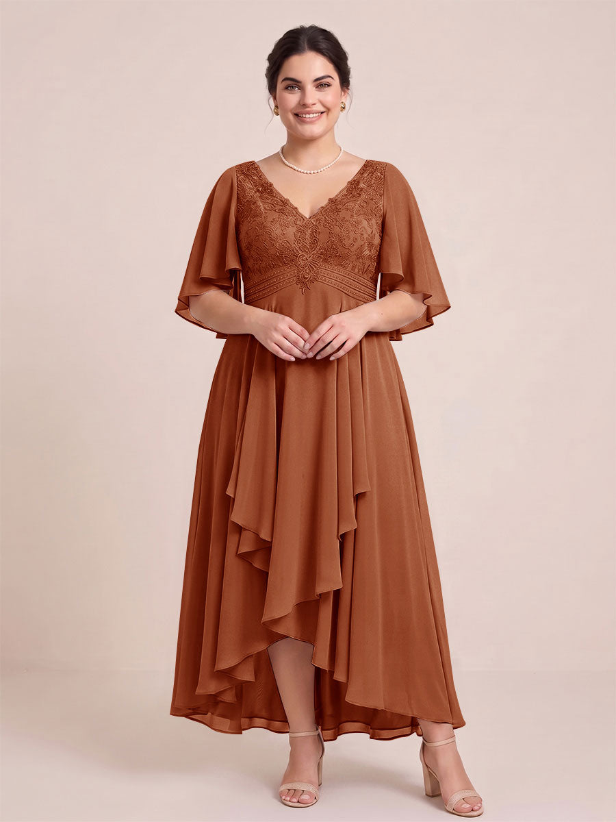 A-Line/Princess V-Neck Asymmetrical Plus Size Mother of the Bride Dresses With Ruffles