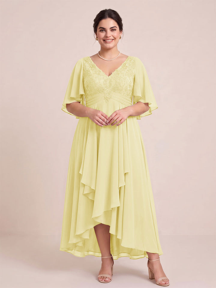 A-Line/Princess V-Neck Asymmetrical Plus Size Mother of the Bride Dresses With Ruffles