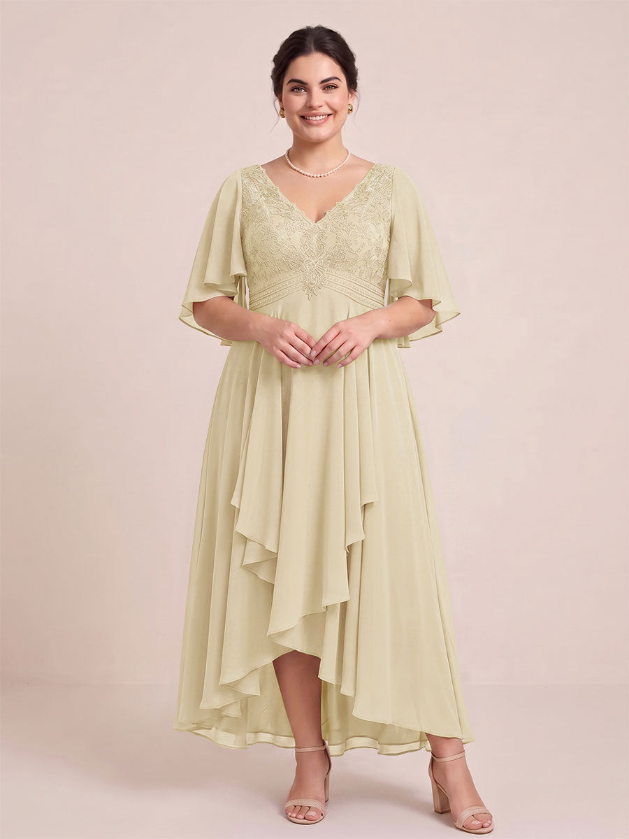 A-Line/Princess V-Neck Asymmetrical Plus Size Mother of the Bride Dresses With Ruffles