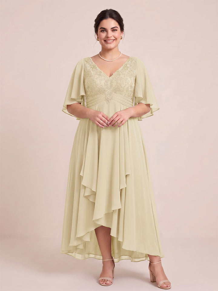 A-Line/Princess V-Neck Asymmetrical Plus Size Mother of the Bride Dresses With Ruffles