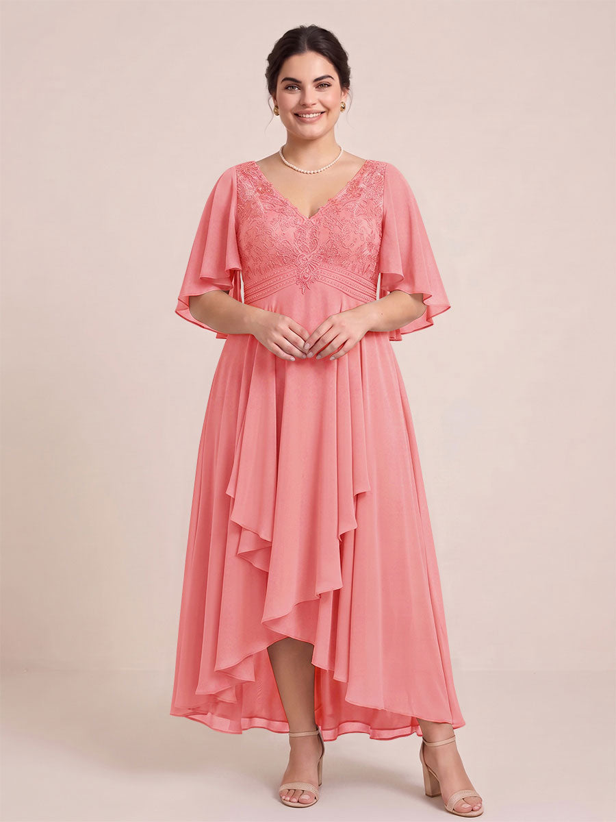A-Line/Princess V-Neck Asymmetrical Plus Size Mother of the Bride Dresses With Ruffles