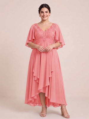 A-Line/Princess V-Neck Asymmetrical Plus Size Mother of the Bride Dresses With Ruffles