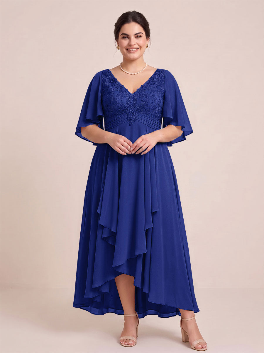 A-Line/Princess V-Neck Asymmetrical Plus Size Mother of the Bride Dresses With Ruffles