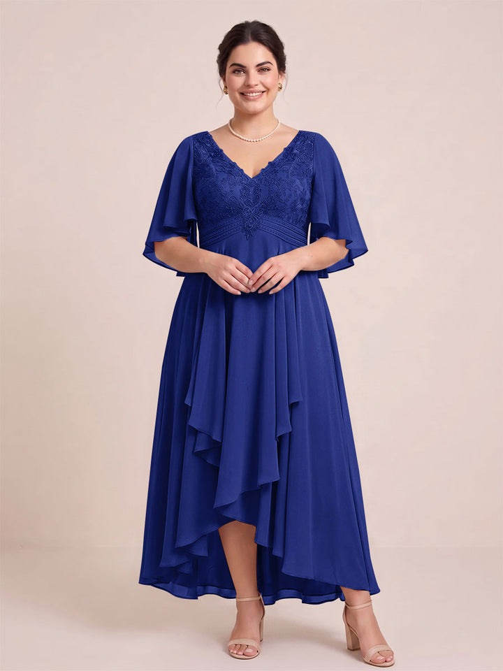A-Line/Princess V-Neck Asymmetrical Plus Size Mother of the Bride Dresses With Ruffles