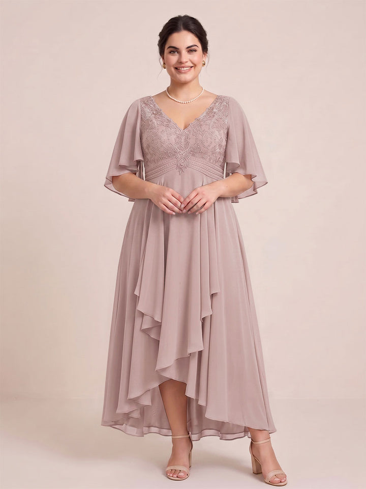 A-Line/Princess V-Neck Asymmetrical Plus Size Mother of the Bride Dresses With Ruffles
