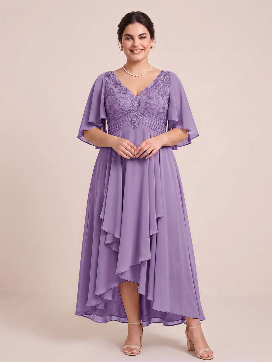 A-Line/Princess V-Neck Asymmetrical Plus Size Mother of the Bride Dresses With Ruffles
