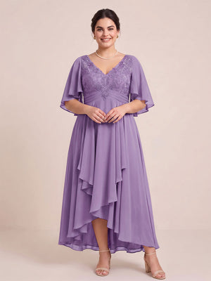 A-Line/Princess V-Neck Asymmetrical Plus Size Mother of the Bride Dresses With Ruffles