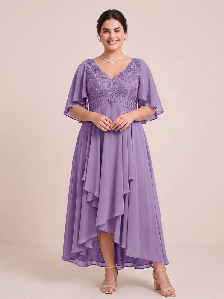 A-Line/Princess V-Neck Asymmetrical Plus Size Mother of the Bride Dresses With Ruffles