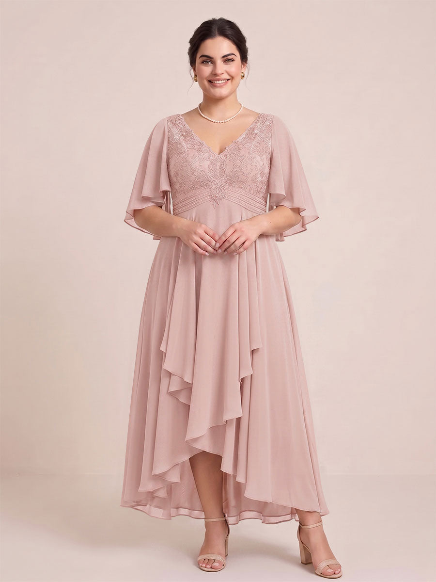 A-Line/Princess V-Neck Asymmetrical Plus Size Mother of the Bride Dresses With Ruffles
