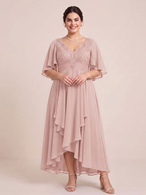 A-Line/Princess V-Neck Asymmetrical Plus Size Mother of the Bride Dresses With Ruffles