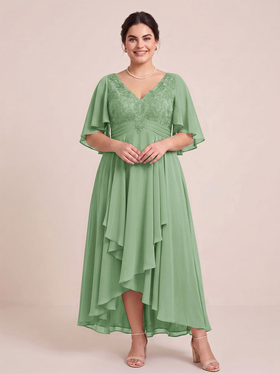 A-Line/Princess V-Neck Asymmetrical Plus Size Mother of the Bride Dresses With Ruffles
