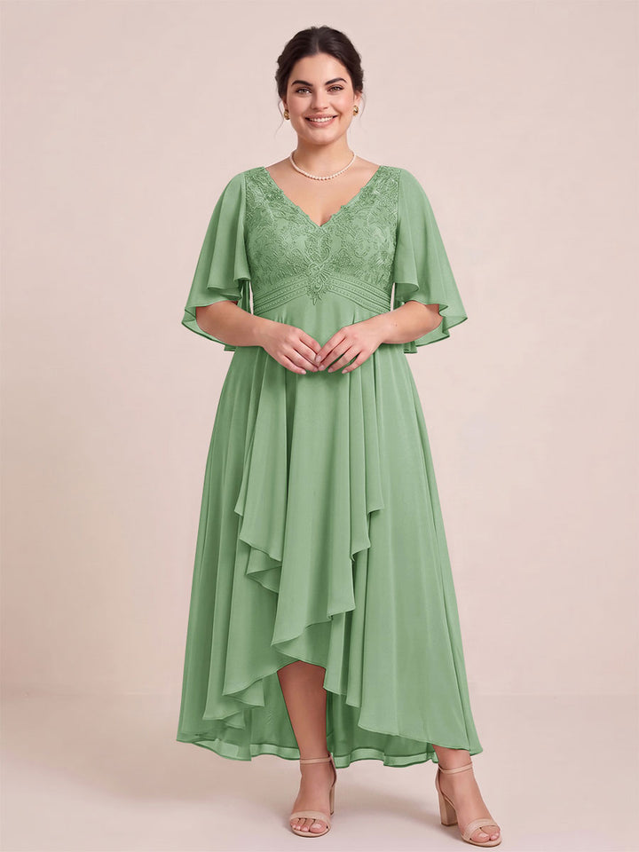 A-Line/Princess V-Neck Asymmetrical Plus Size Mother of the Bride Dresses With Ruffles