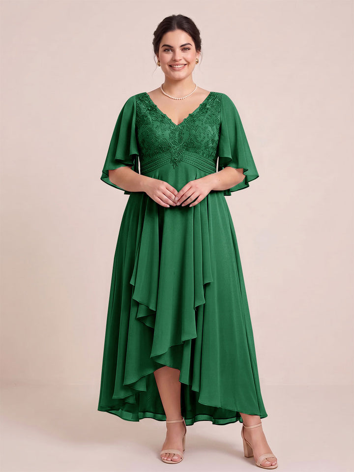 A-Line/Princess V-Neck Asymmetrical Plus Size Mother of the Bride Dresses With Ruffles