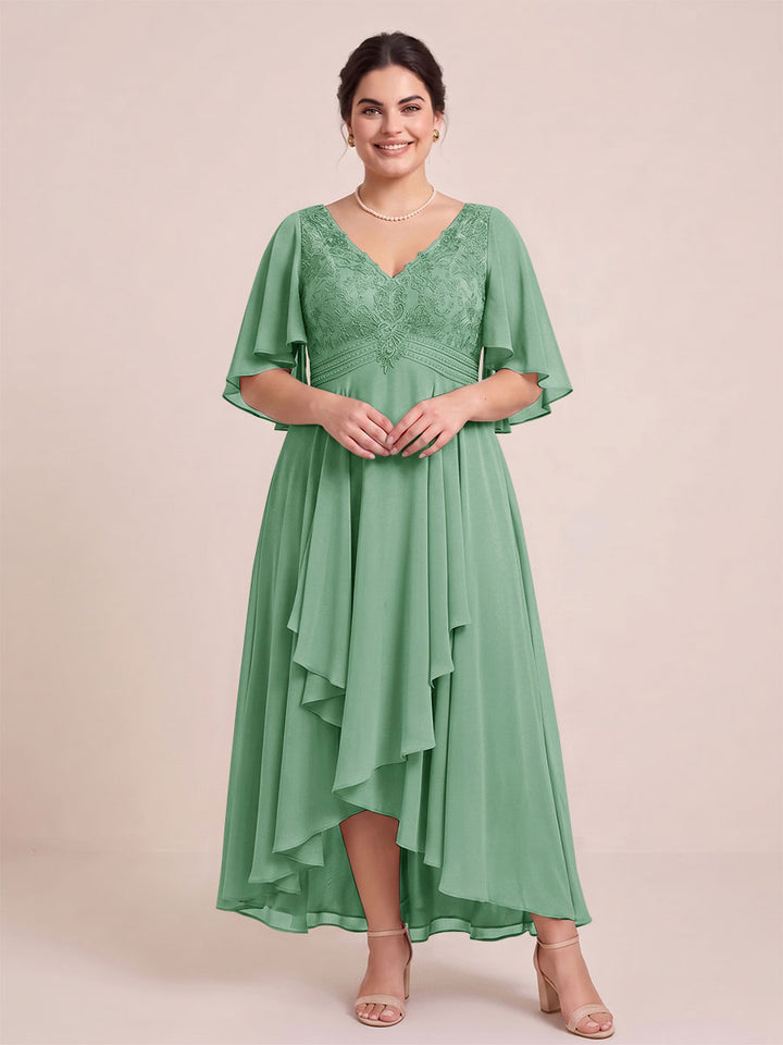 A-Line/Princess V-Neck Asymmetrical Plus Size Mother of the Bride Dresses With Ruffles